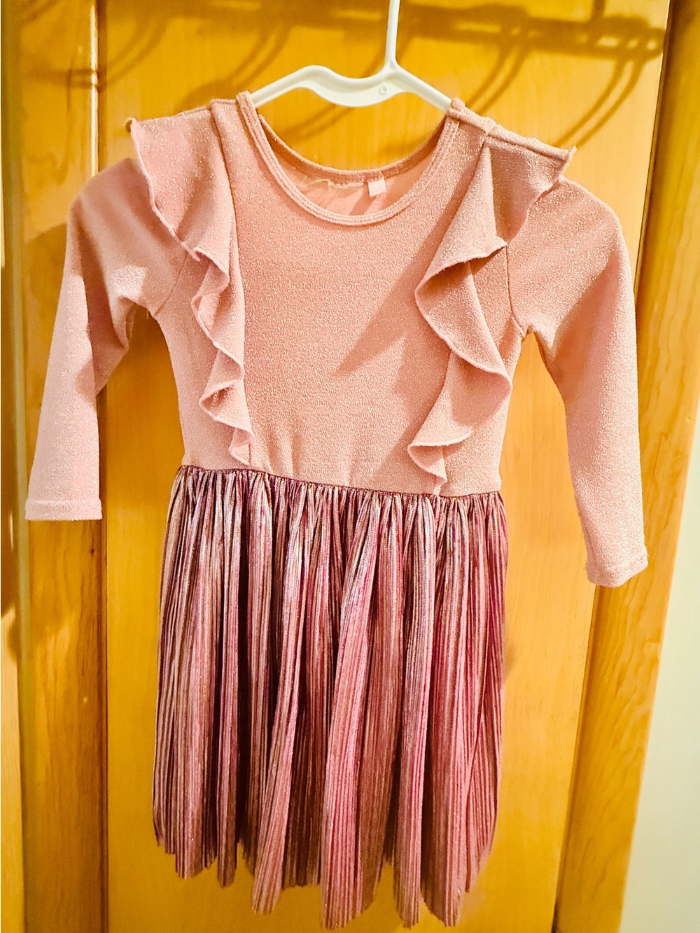 Dot Dot Smile Pink Ruffle Long-Sleeve Pleated Formal Dress 3/4